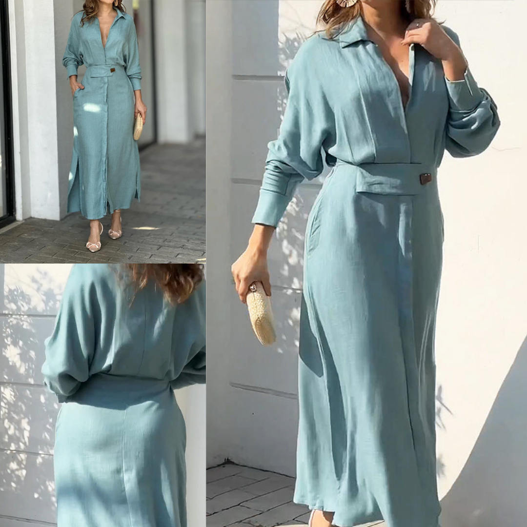 Celeste - Blauwe Elegante Midi-Jurk