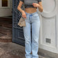 Lichtblauwe Hoge Taille Rechte Jeans - Eva