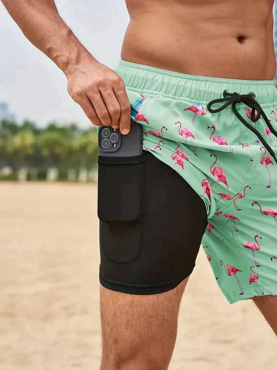 Denis - Zwart Flamingo AquaFlex Zwemshorts