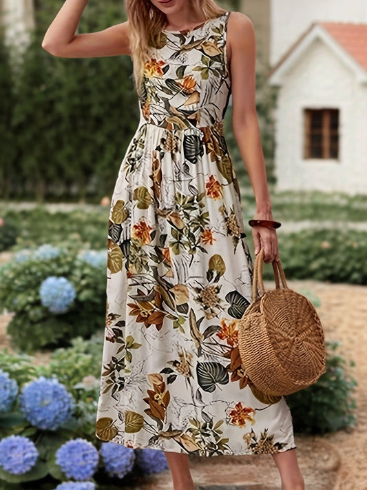 Abrikozen Bloemen Midi Jurk - Ella