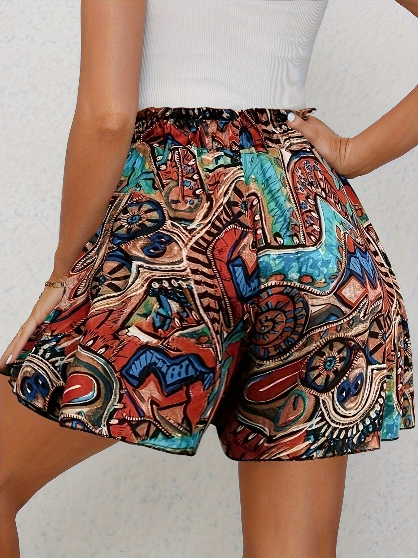 Blauwe High-Waist Print Shorts - Sophie