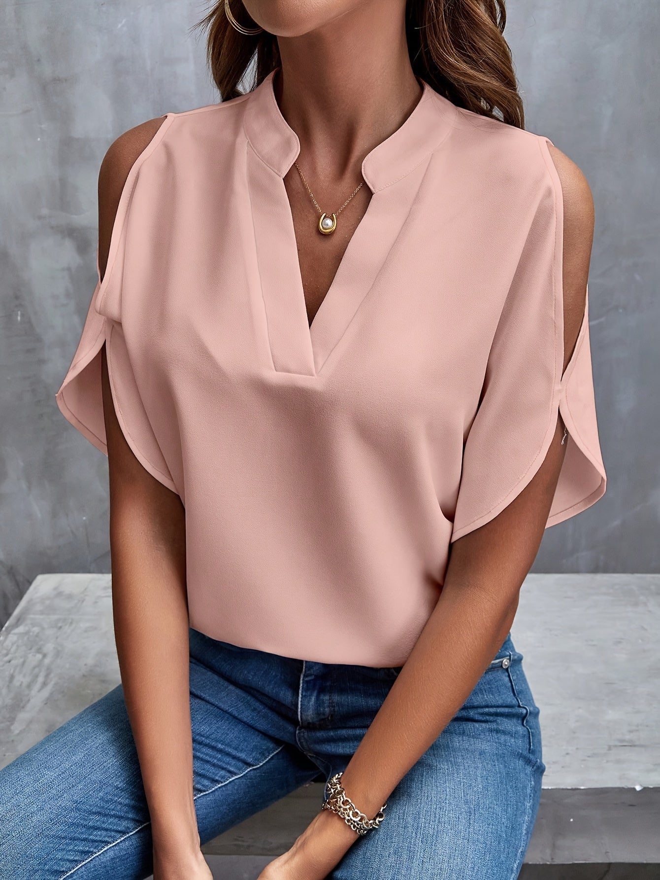 Roze Elegante Splitmouw Blouse - Mila