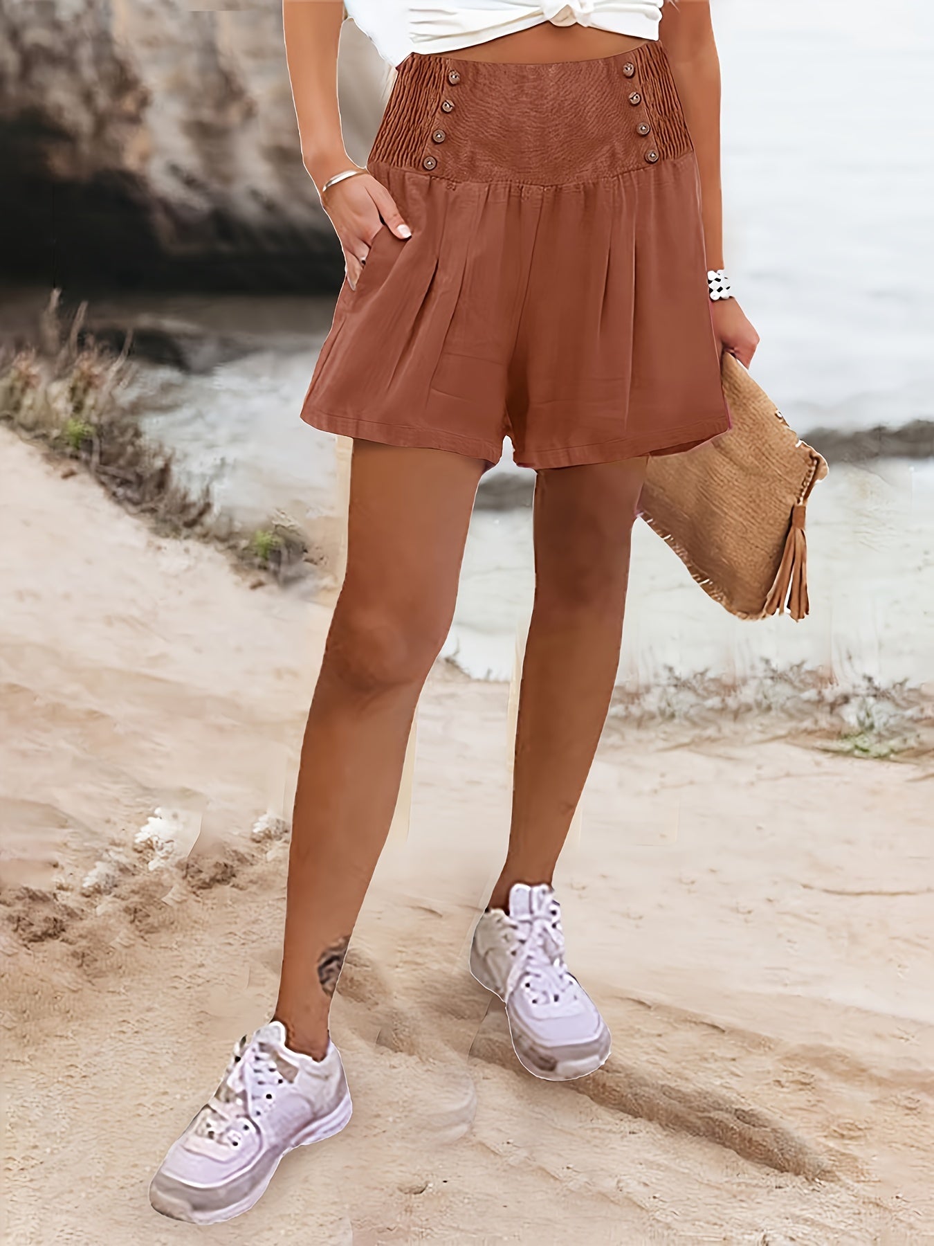 Beige Knoopsluiting Shorts - Emma