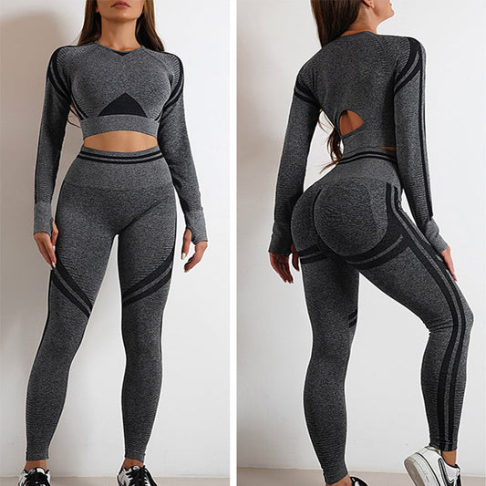 Strakke & Stijlvolle Gymset: Naadloze Legging met Lange Mouwen