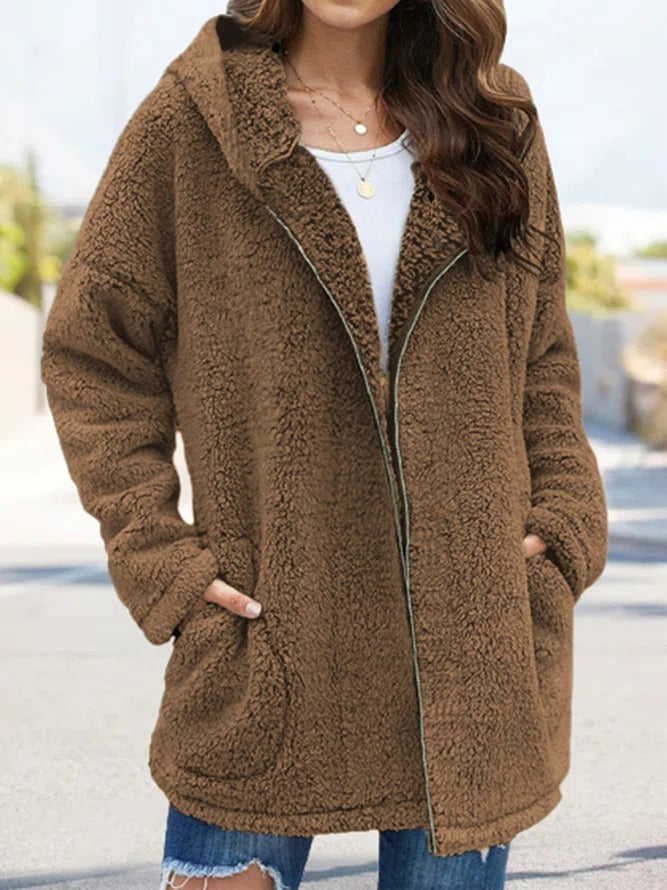 Gezellige Elegantie: Pluche Fleece Hooded Teddyjas voor Vrouwen - Perfect voor Herfst & Wintercomfort