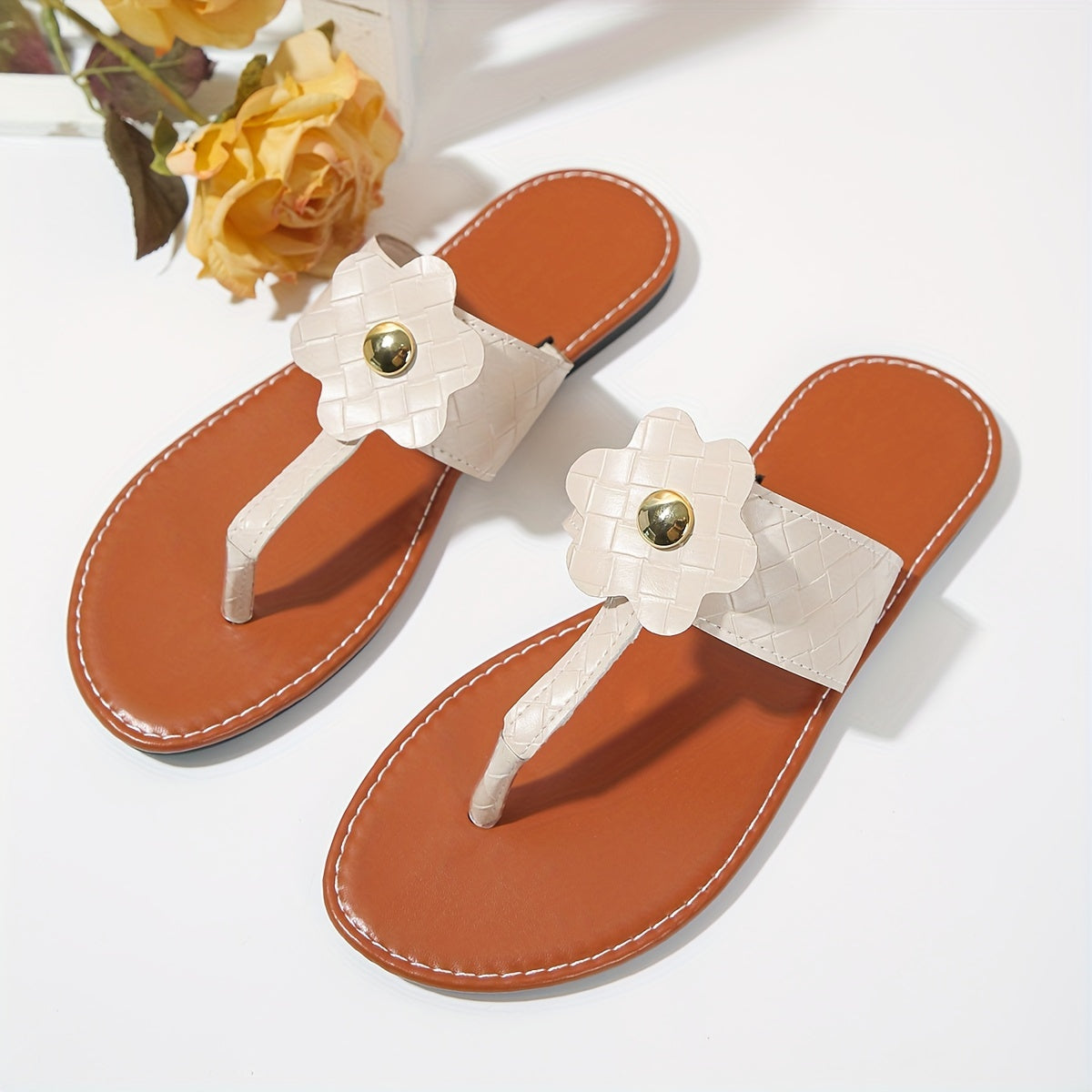 Abrikooskleurige Orthopedische Bloemen Teenslippers - Fleur