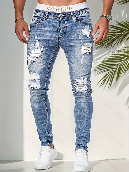 Slim Fit Gescheurde Jeans Lichtblauw - Alex