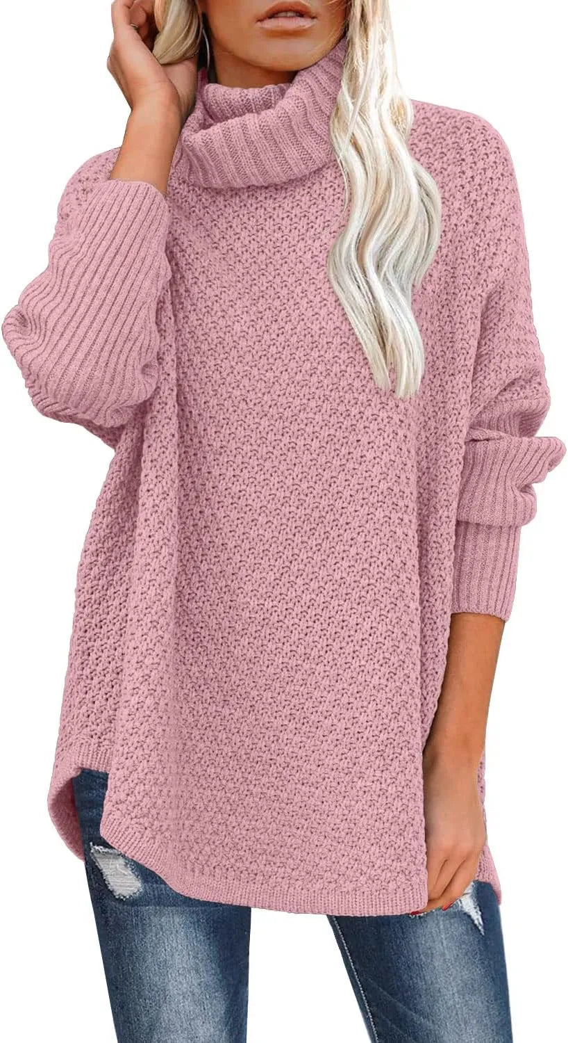 Gezellige Chic: Elegante Oversized Coltrui Gebreide Tuniek voor Vrouwen