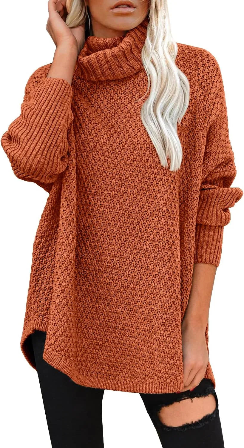 Gezellige Chic: Elegante Oversized Coltrui Gebreide Tuniek voor Vrouwen