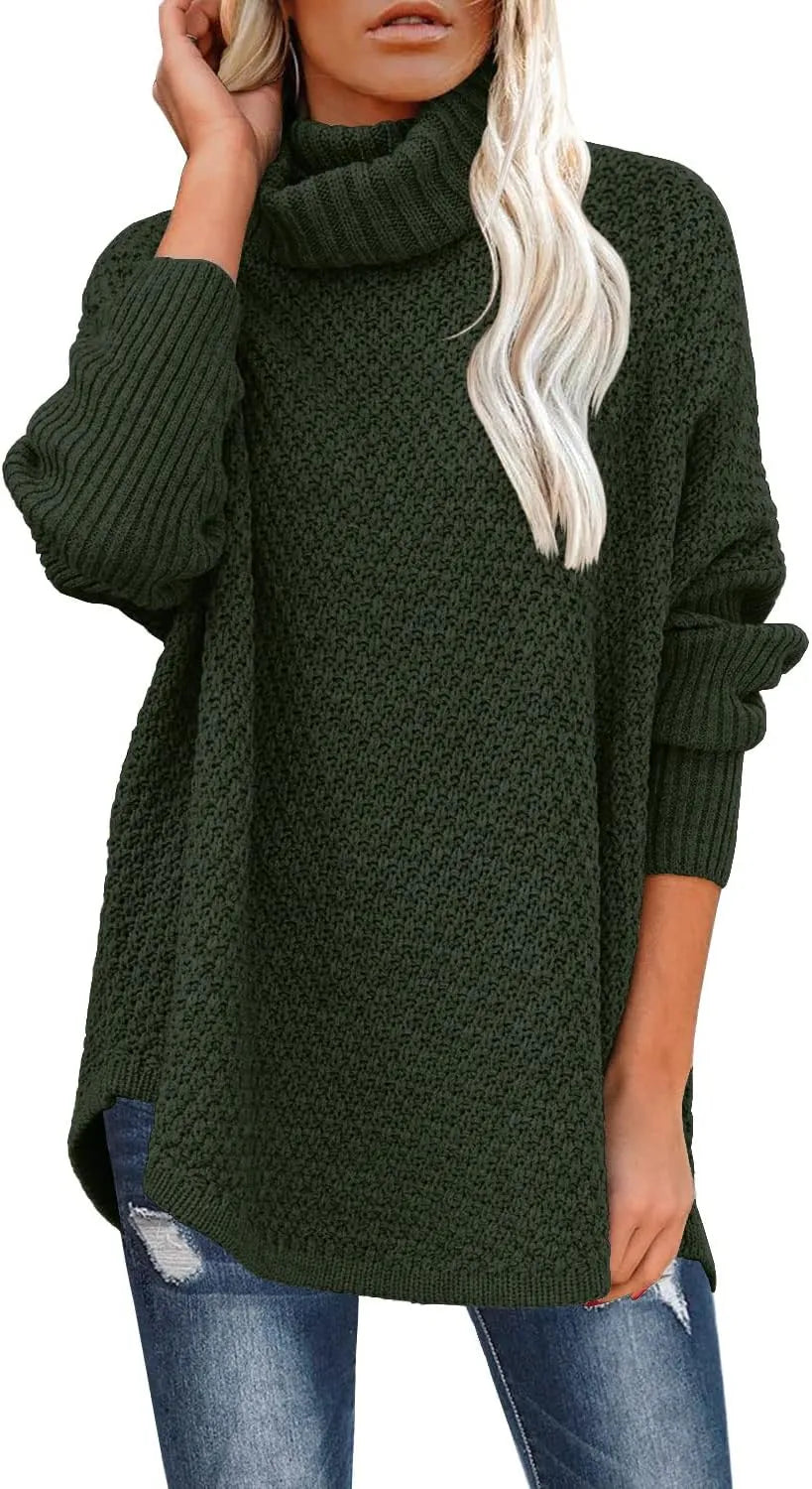 Gezellige Chic: Elegante Oversized Coltrui Gebreide Tuniek voor Vrouwen