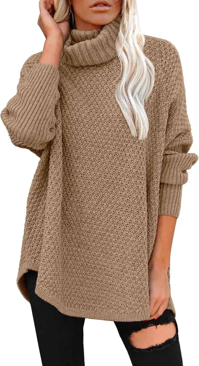 Gezellige Chic: Elegante Oversized Coltrui Gebreide Tuniek voor Vrouwen