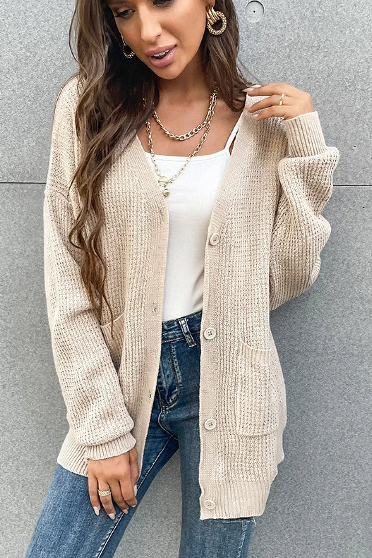 Gezellige Wafelweef Cardigan: Knoopsluiting, Vleermuismouwen