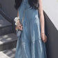 Charmante Blauwe Vintage Maxi-jurk