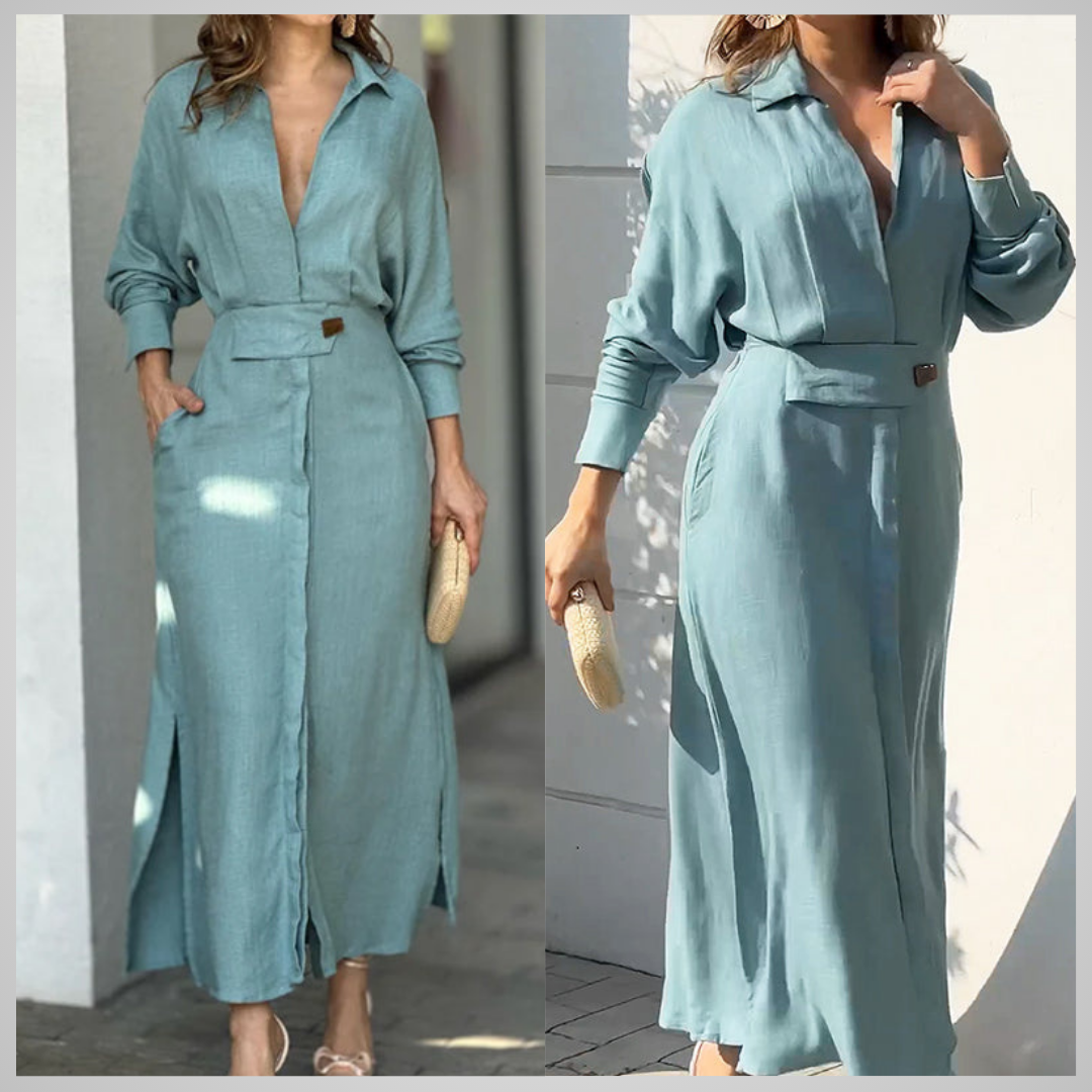 Celeste - Blauwe Elegante Midi-Jurk