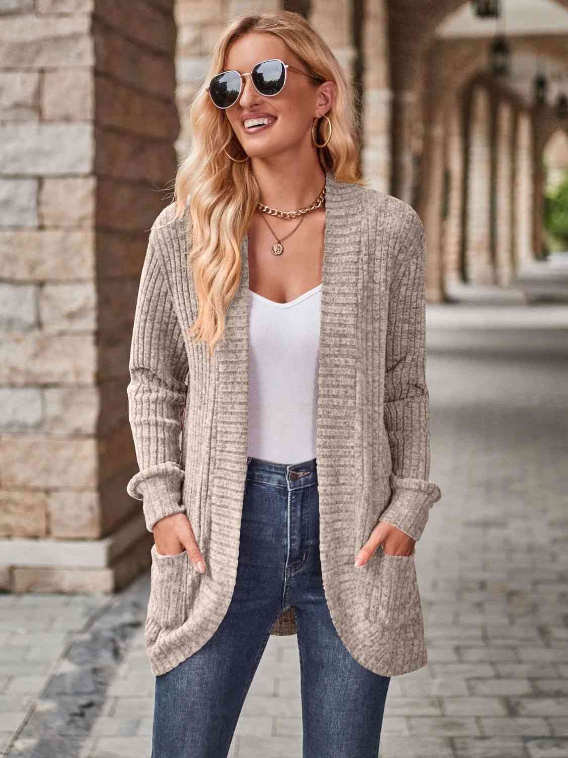 Comfort Stretch Open Front Cardigan met Zakken