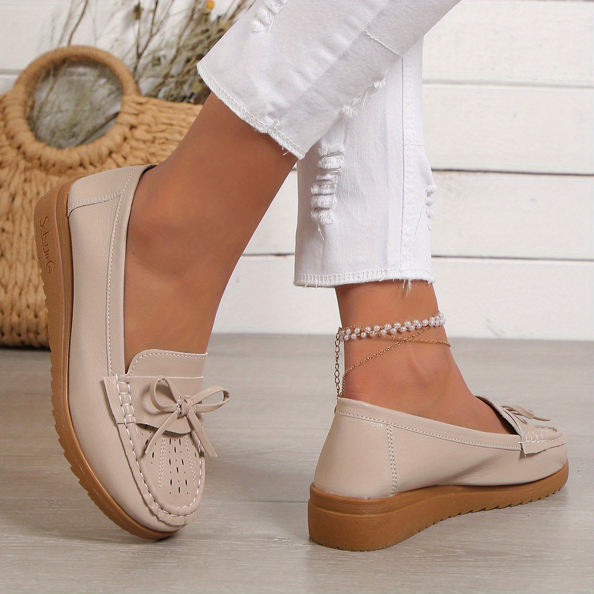 Beige Loafers met Strik - Mila