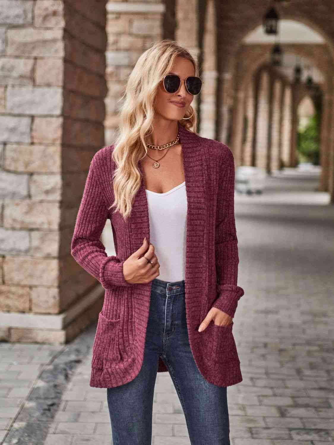 Comfort Stretch Open Front Cardigan met Zakken