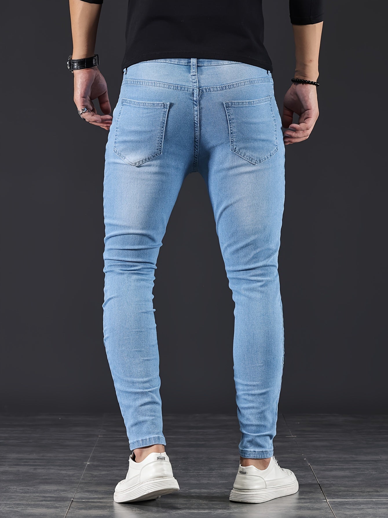 Slim Fit Gescheurde Jeans Blauw - Leo