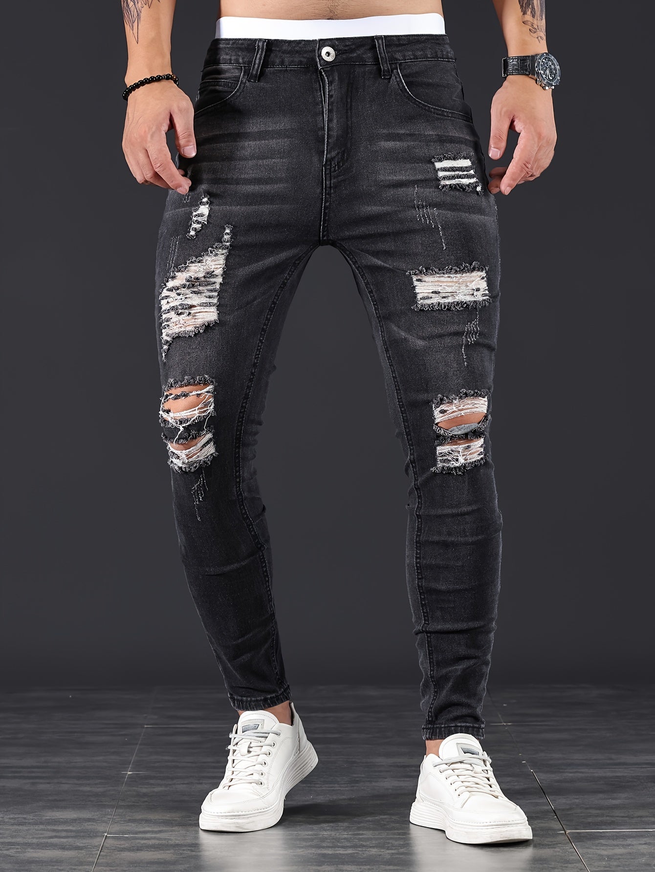 Slim Fit Gescheurde Jeans Lichtblauw - Alex