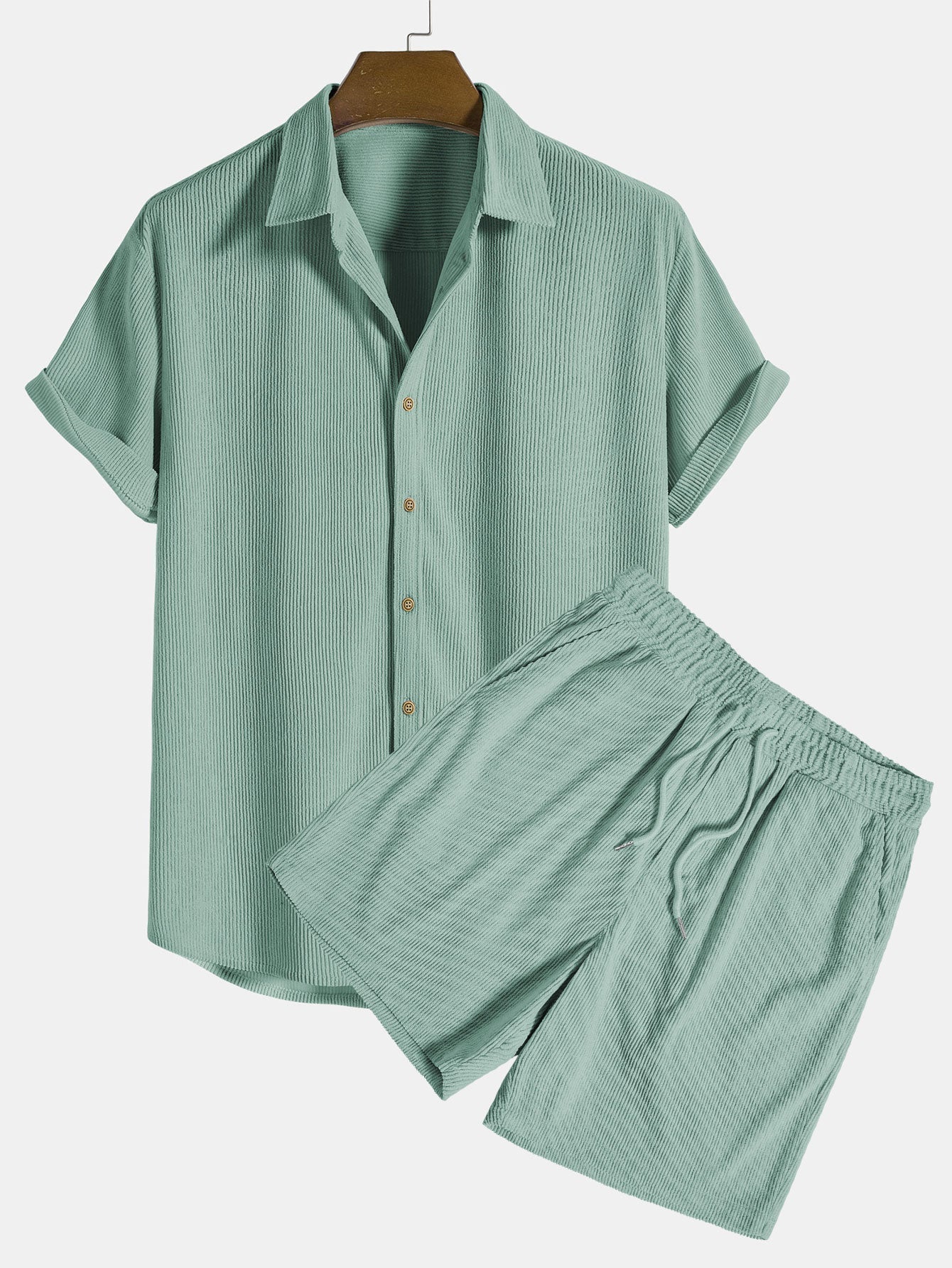 Zomerse Polyester Set: Levendige Strepen Shirt & Trendy Shorts