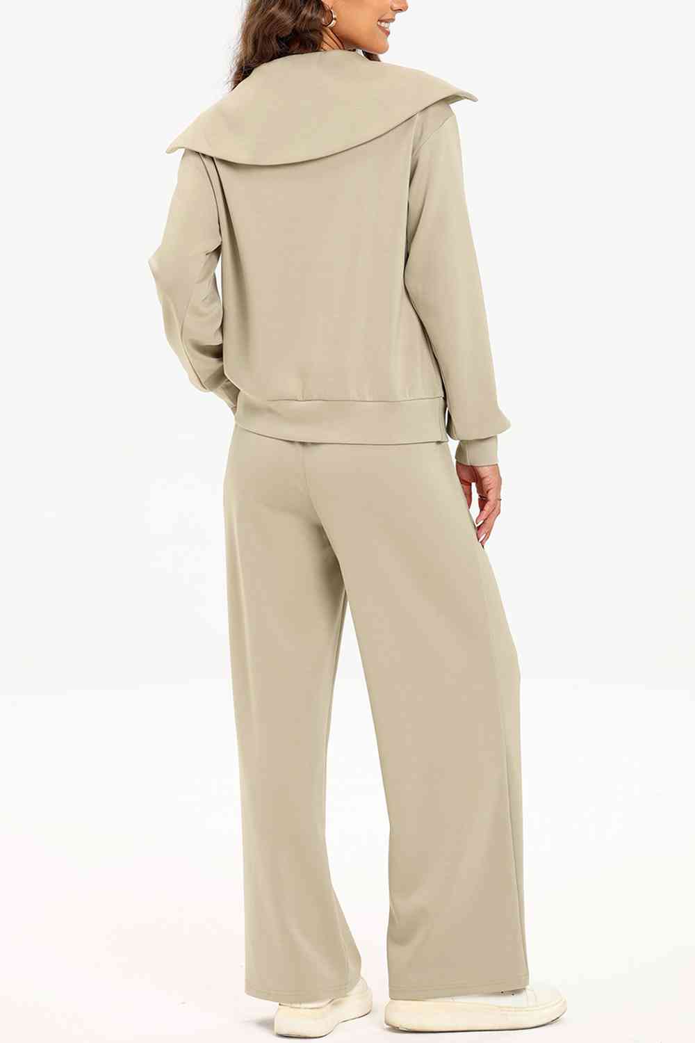 Chique Half-Rits Lounge Set: Stijlvolle Kraag Sweater & Broek