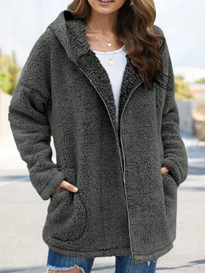 Gezellige Elegantie: Pluche Fleece Hooded Teddyjas voor Vrouwen - Perfect voor Herfst & Wintercomfort