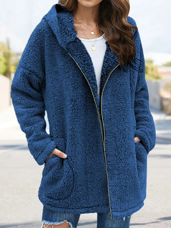 Gezellige Elegantie: Pluche Fleece Hooded Teddyjas voor Vrouwen - Perfect voor Herfst & Wintercomfort