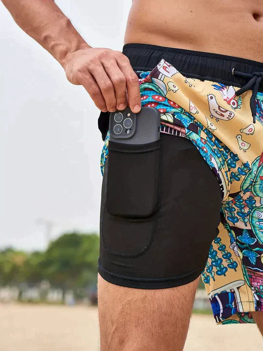 Denis - Zwart Flamingo AquaFlex Zwemshorts