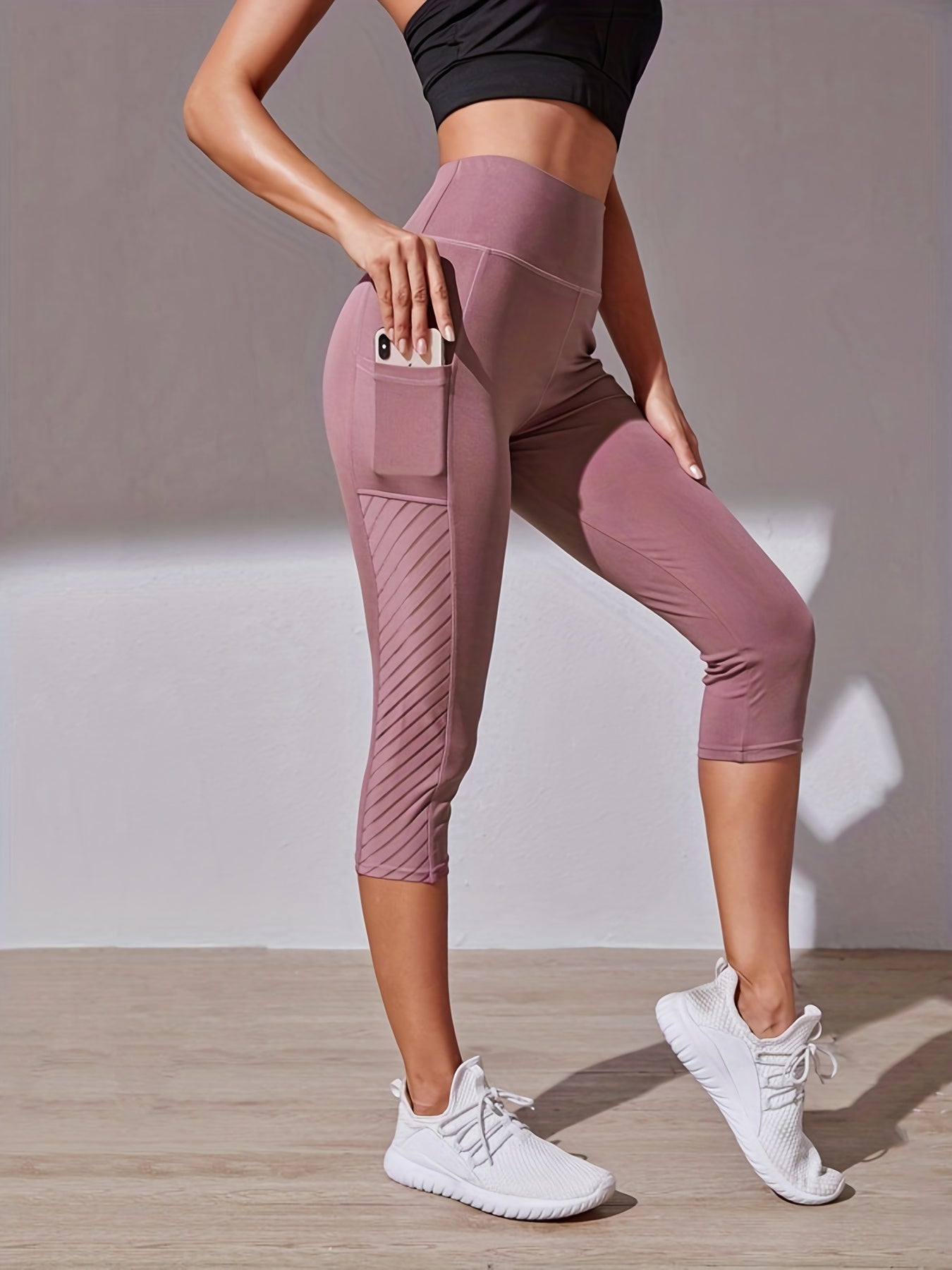 Roze High Waist Mesh Capri Leggings - Sofia