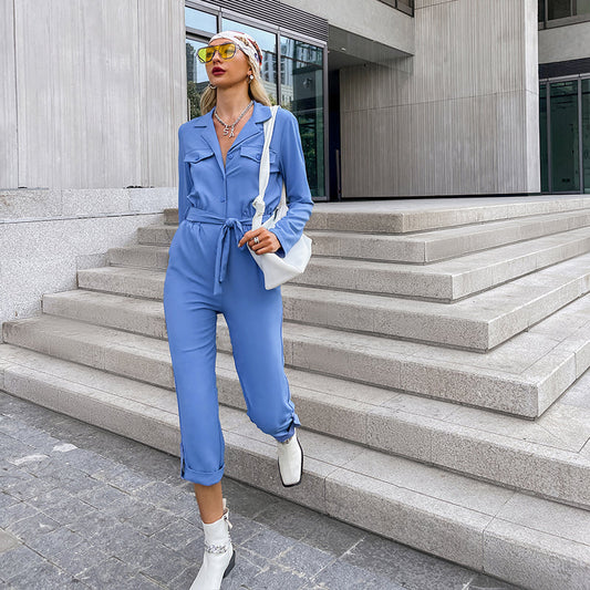 Olivia - Blauwe Elegante Kantoor Dames Jumpsuit