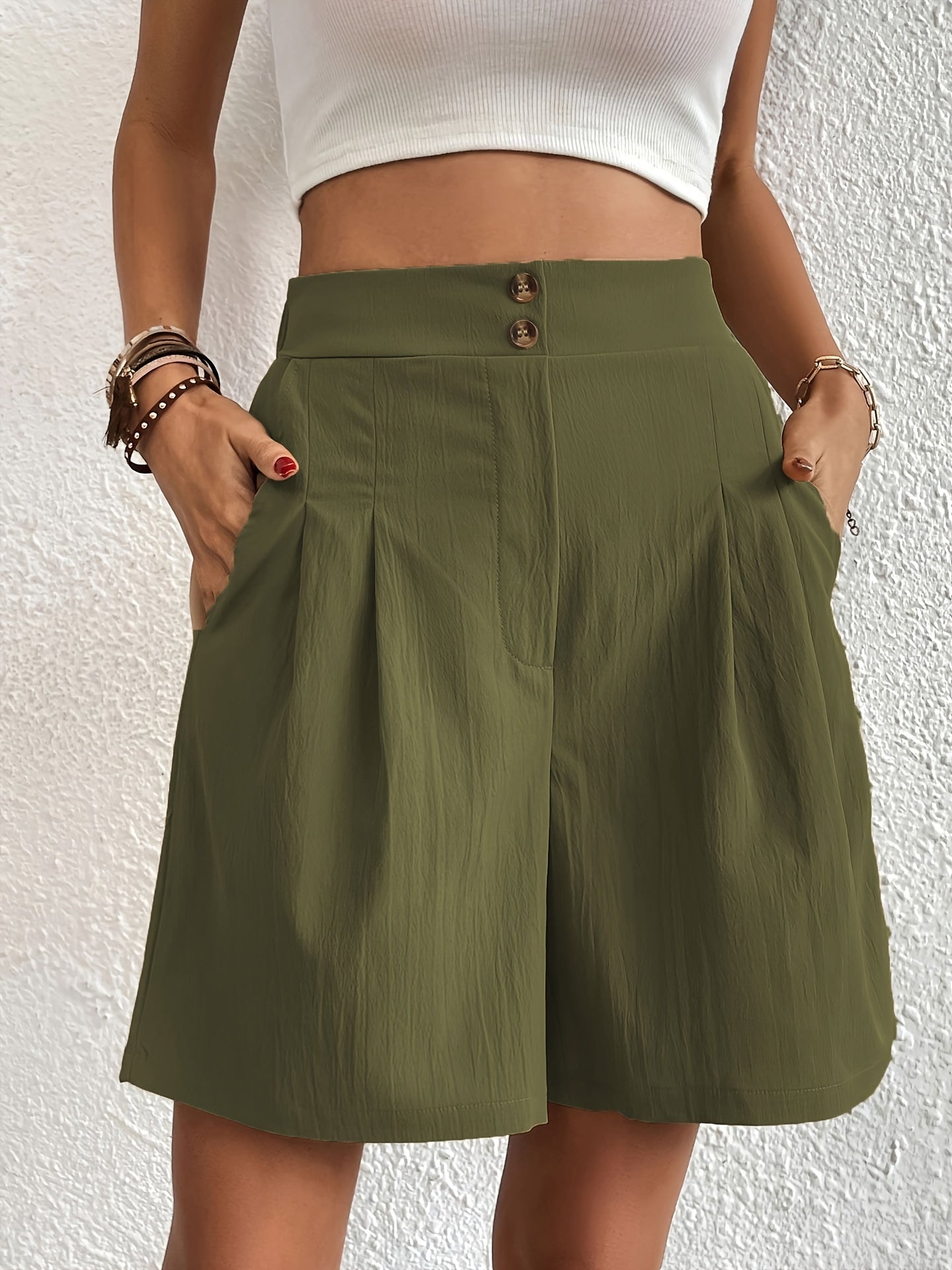 Khaki Casual Hoge Taille Short - Mia