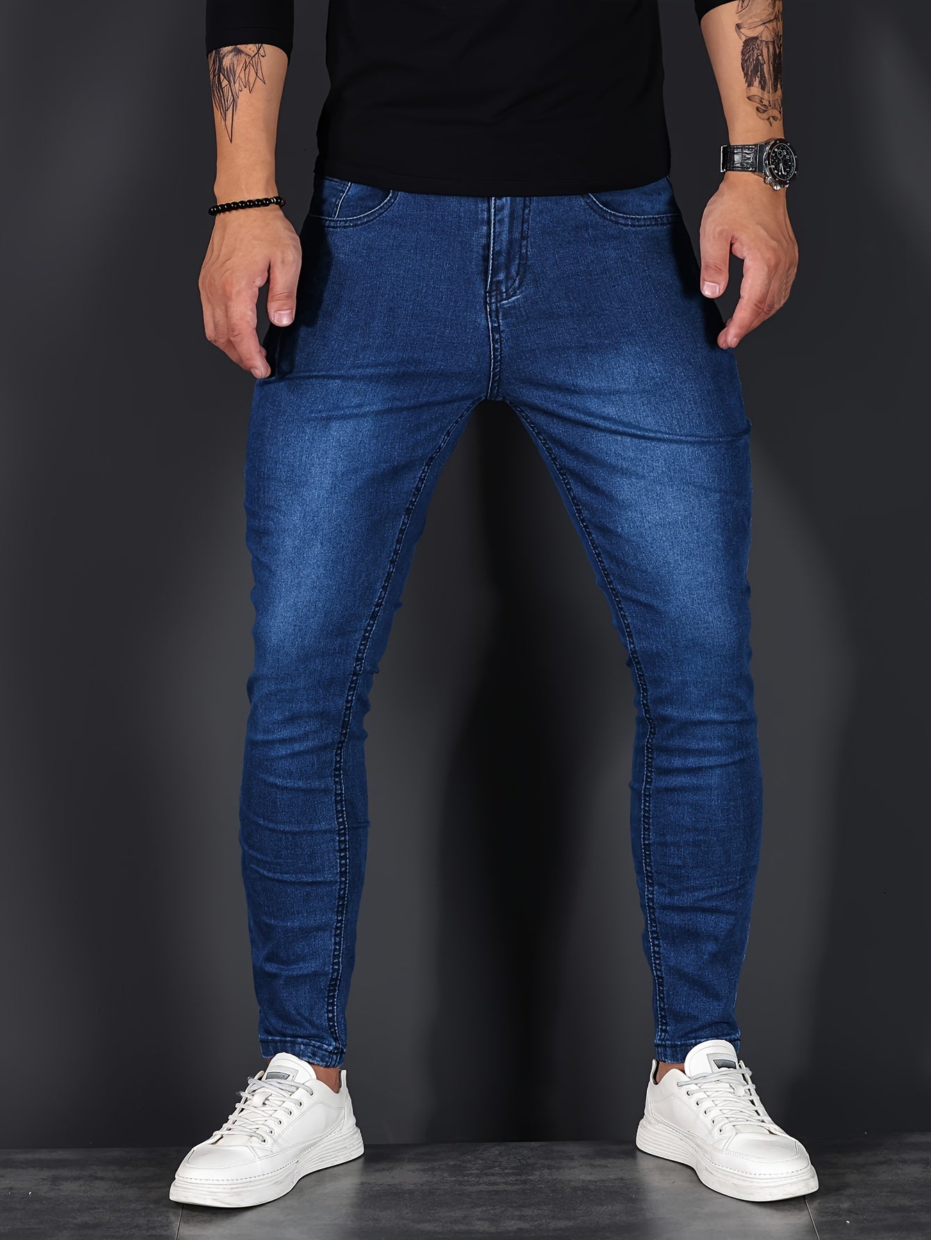 Slim Fit Gescheurde Jeans Blauw - Leo