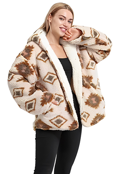 Chique Sherpa Bliss: Dames Fuzzy Hooded Jacket met Zakken