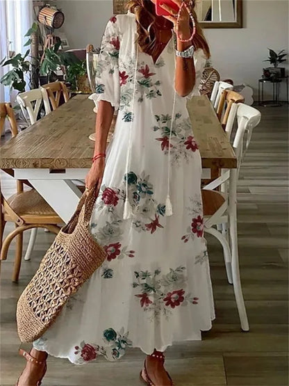 Elena - Witte Maxi Zomerjurk