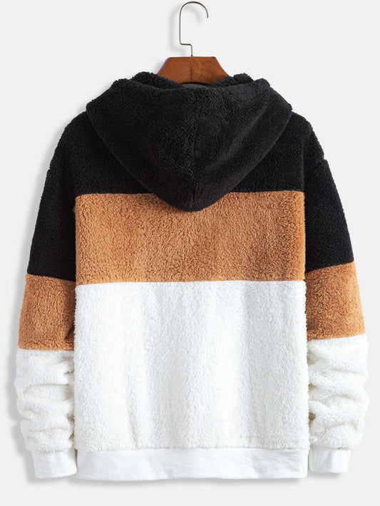 CozyChic Kleurblok Teddy Hoodie: Stijl Ontmoet Comfort!