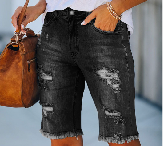 Zwarte Jeans Shorts met Kwastjes voor Dames - Noa