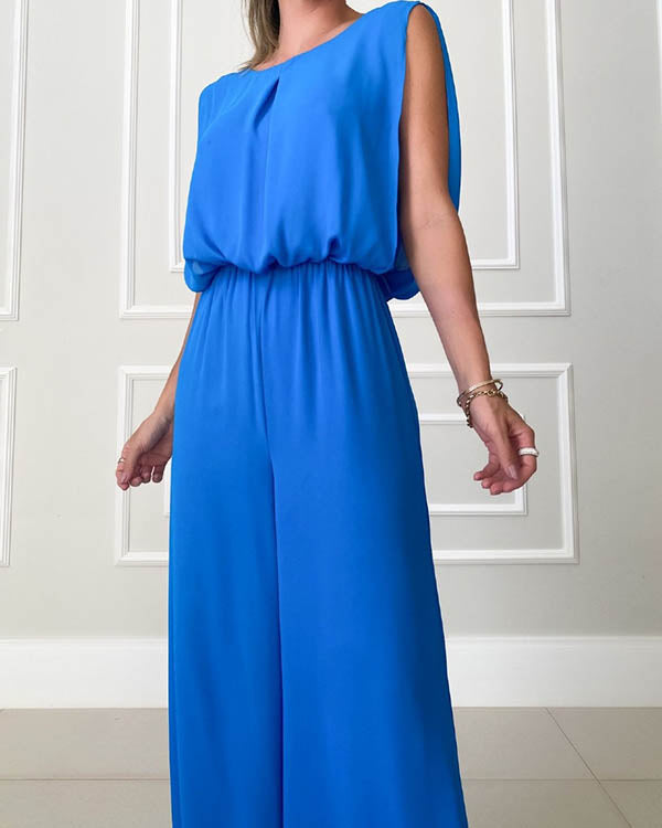 Blauwe Jumpsuit met Elastische Taille - Esmee