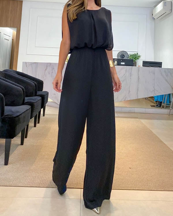 Blauwe Jumpsuit met Elastische Taille - Esmee