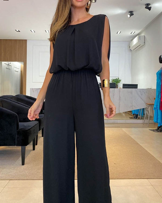 Blauwe Jumpsuit met Elastische Taille - Esmee