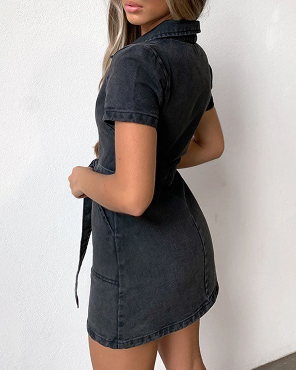 Lichtblauwe Denim Riemjurk - Nova