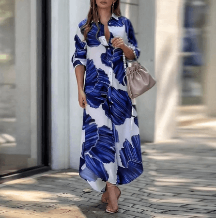 Lilie - Losse Lange Blauwe Jurk