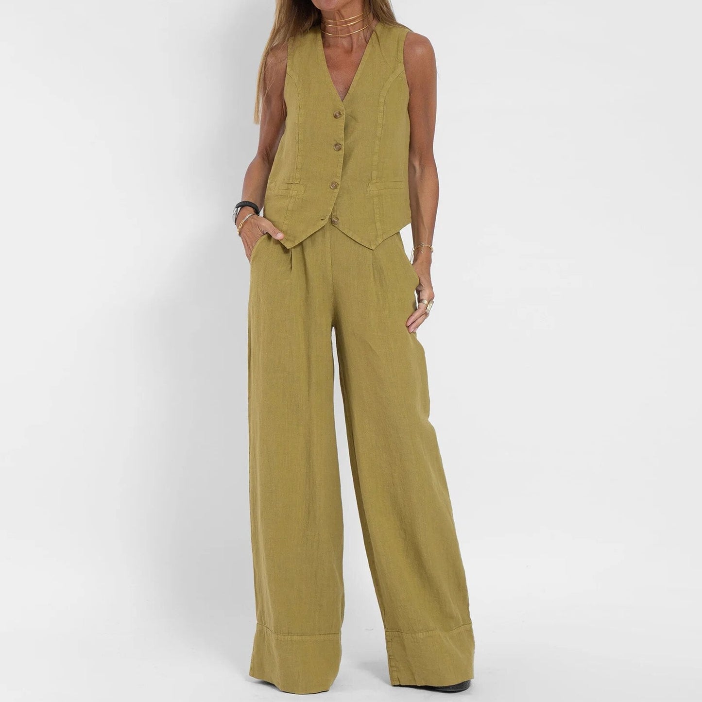 Aida - Olijfgroene Chic Duo Set Jumpsuit