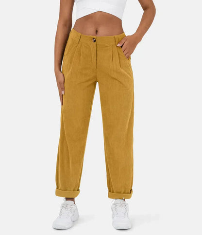 Khaki Ribfluwelen Wijde Broek - Emma