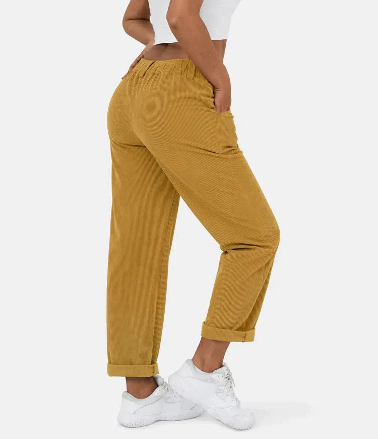 Nina - Khaki Ribfluwelen Wijde Broek