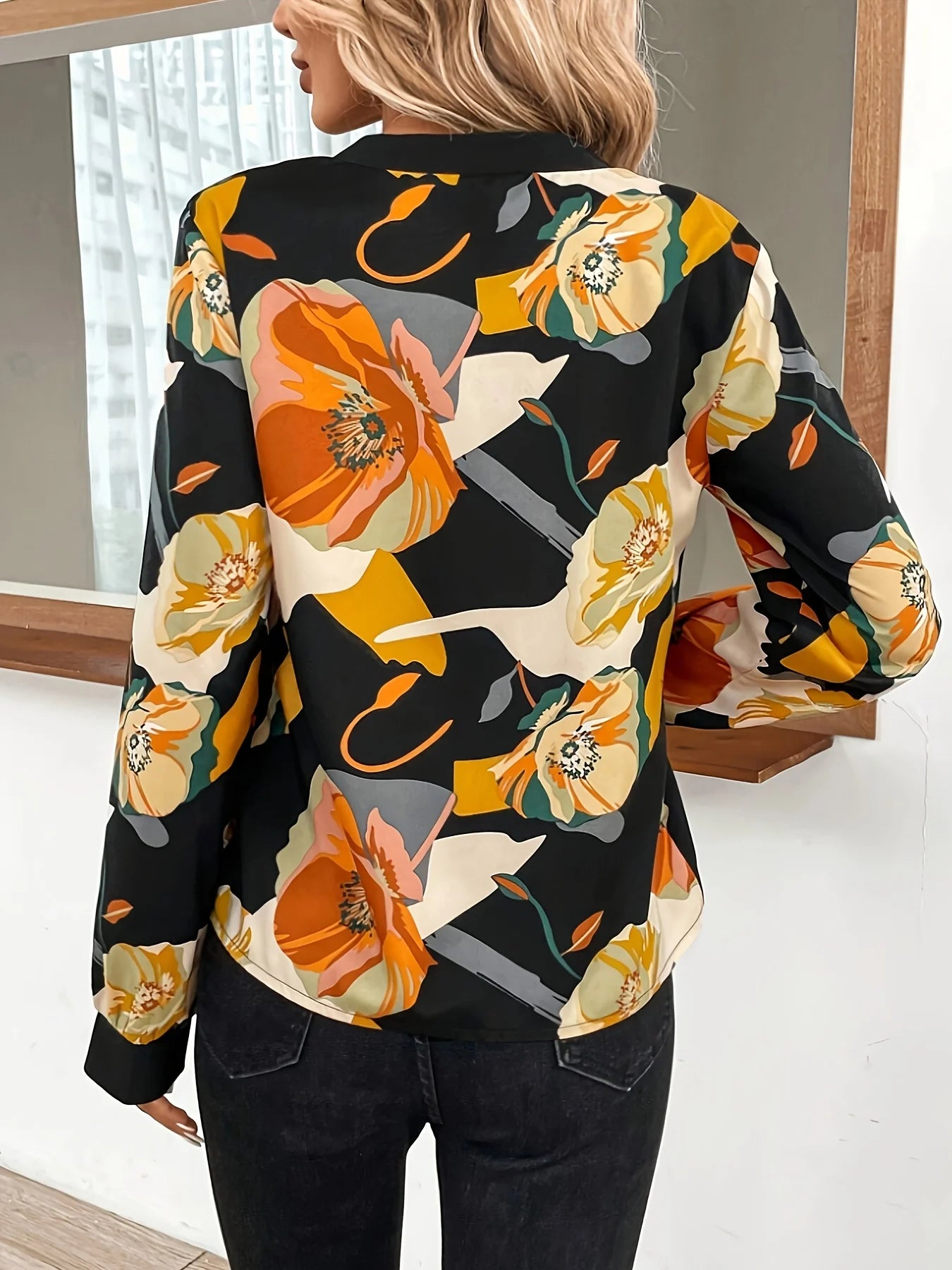 Oranje Bloemenprint Stretch Top - Bianca