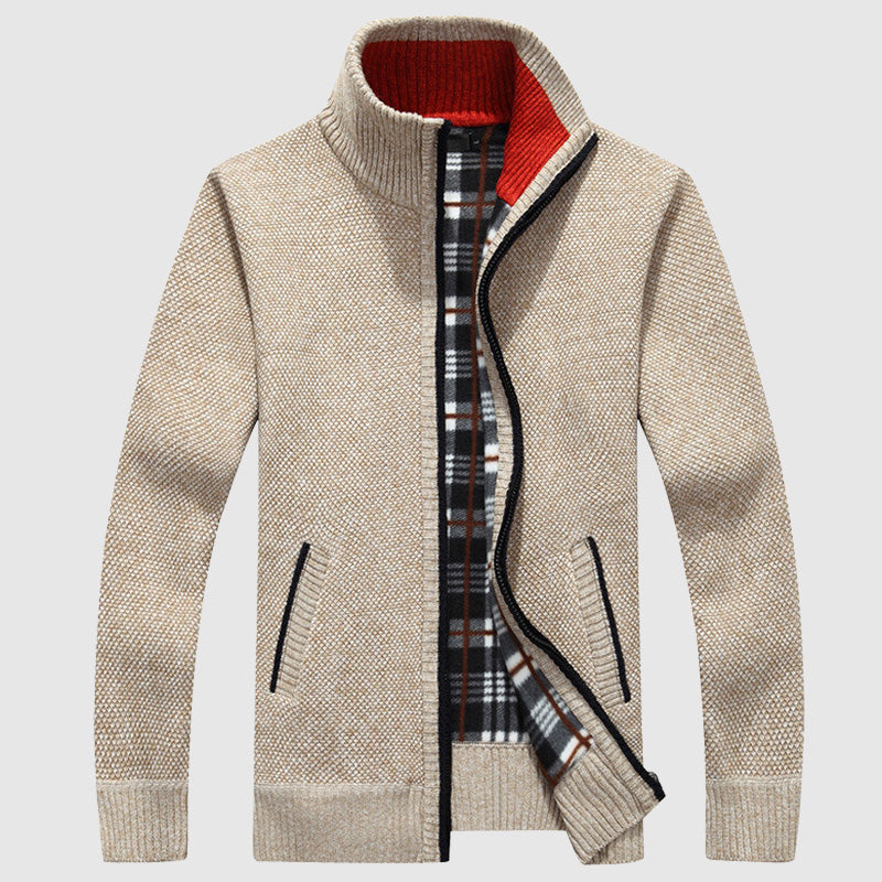 Elegante Plattelandscomfort: Dan Anthony Geruite Cardigan met Rits