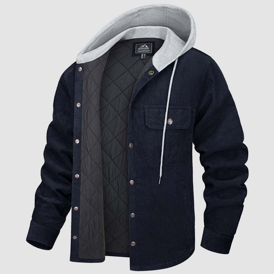 Winterklare Corduroy Hoodie: Heren Gewatteerde 5-Zakken Warme Jas