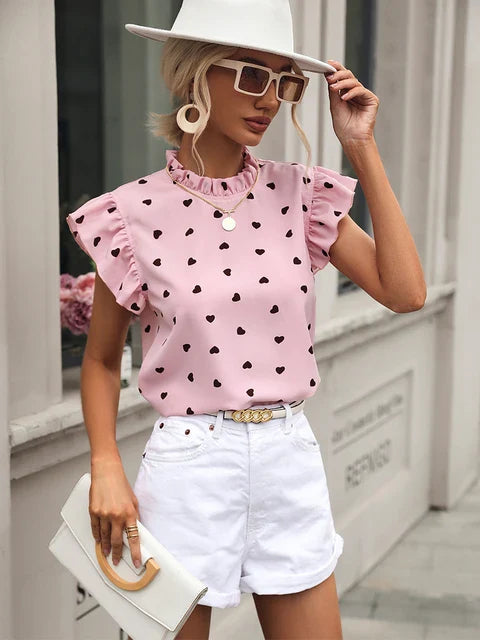 Dulce - Elegante Roze Blouse met Hartjesprint