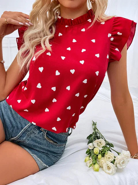 Dulce - Elegante Roze Blouse met Hartjesprint