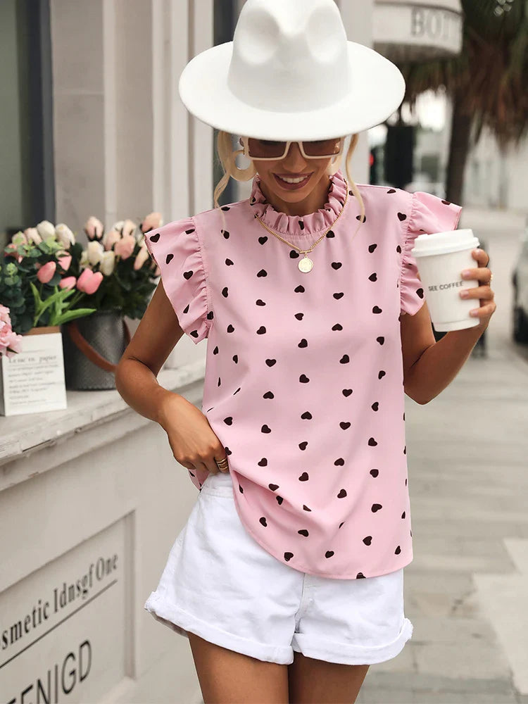 Dulce - Elegante Roze Blouse met Hartjesprint